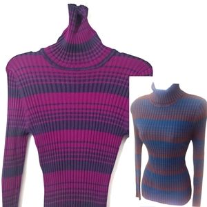 NWOT It's Our Time Purple Navy Striped Turtleneck